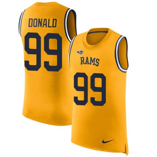 Nike Rams #99 Aaron Donald Gold Men's Stitched NFL Limited Rush Tank Top Jersey - Click Image to Close